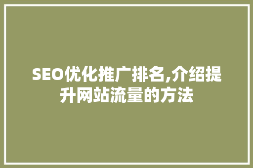SEO优化推广排名,介绍提升网站流量的方法