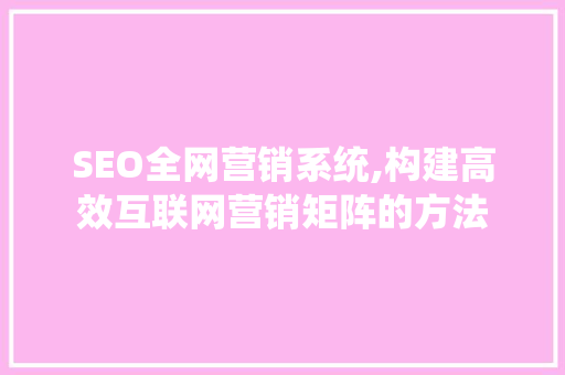 SEO全网营销系统,构建高效互联网营销矩阵的方法