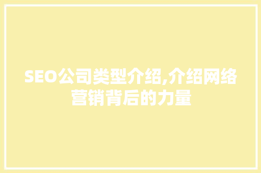 SEO公司类型介绍,介绍网络营销背后的力量