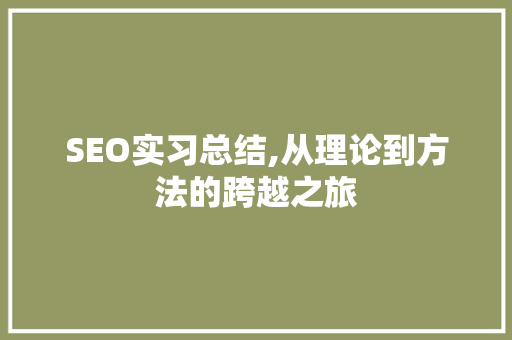 SEO实习总结,从理论到方法的跨越之旅