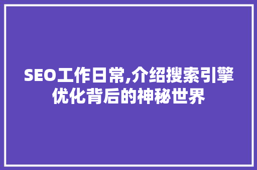 SEO工作日常,介绍搜索引擎优化背后的神秘世界