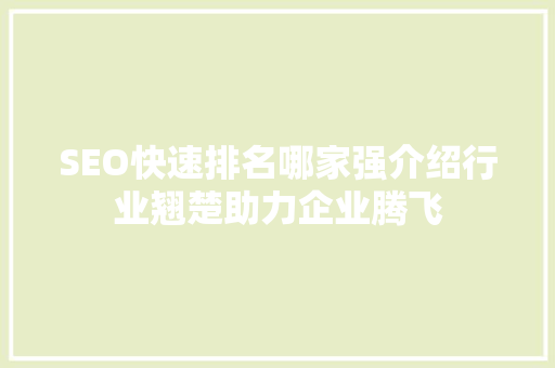 SEO快速排名哪家强介绍行业翘楚助力企业腾飞