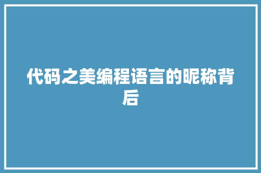 代码之美编程语言的昵称背后