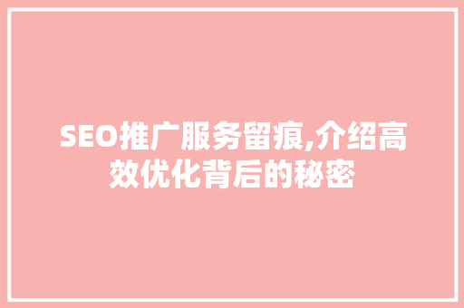 SEO推广服务留痕,介绍高效优化背后的秘密