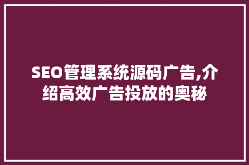 SEO管理系统源码广告,介绍高效广告投放的奥秘