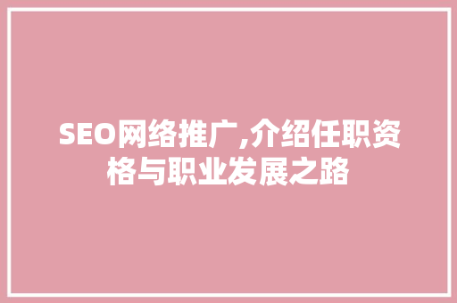 SEO网络推广,介绍任职资格与职业发展之路
