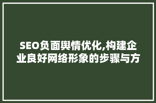 SEO负面舆情优化,构建企业良好网络形象的步骤与方法