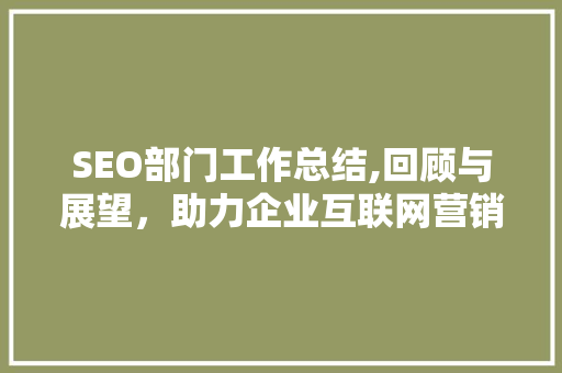SEO部门工作总结,回顾与展望，助力企业互联网营销新篇章