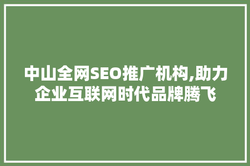 中山全网SEO推广机构,助力企业互联网时代品牌腾飞