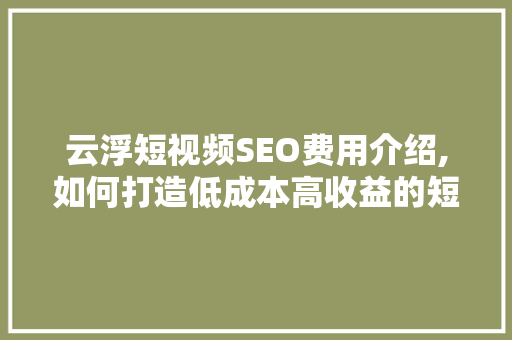 云浮短视频SEO费用介绍,如何打造低成本高收益的短视频营销步骤