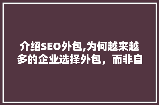 介绍SEO外包,为何越来越多的企业选择外包，而非自建团队