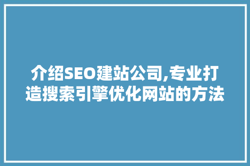 介绍SEO建站公司,专业打造搜索引擎优化网站的方法