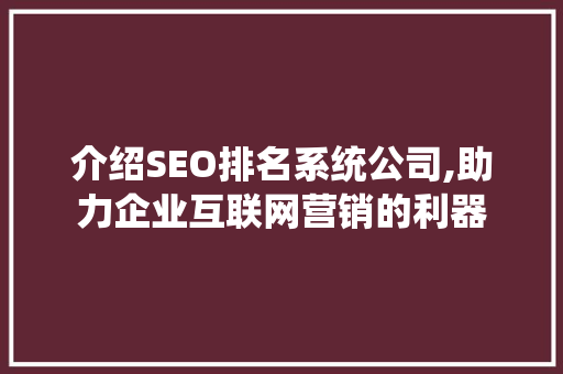 介绍SEO排名系统公司,助力企业互联网营销的利器