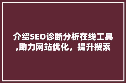 介绍SEO诊断分析在线工具,助力网站优化，提升搜索引擎排名
