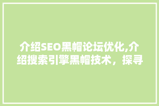 介绍SEO黑帽论坛优化,介绍搜索引擎黑帽技术，探寻白帽SEO之路