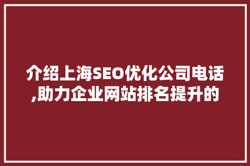 介绍上海SEO优化公司电话,助力企业网站排名提升的秘密武器