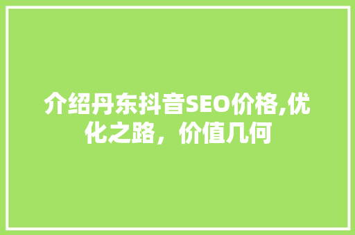 介绍丹东抖音SEO价格,优化之路，价值几何