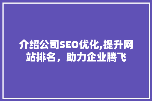介绍公司SEO优化,提升网站排名，助力企业腾飞