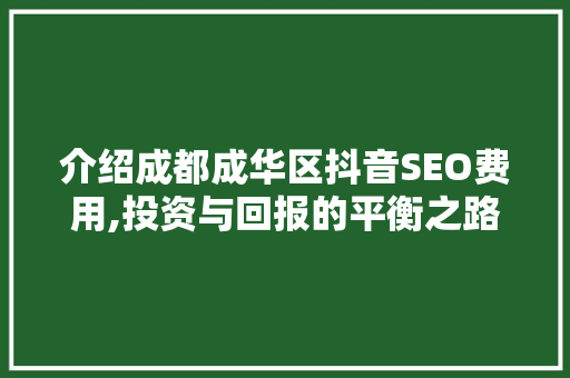 介绍成都成华区抖音SEO费用,投资与回报的平衡之路