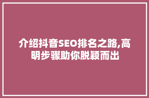介绍抖音SEO排名之路,高明步骤助你脱颖而出