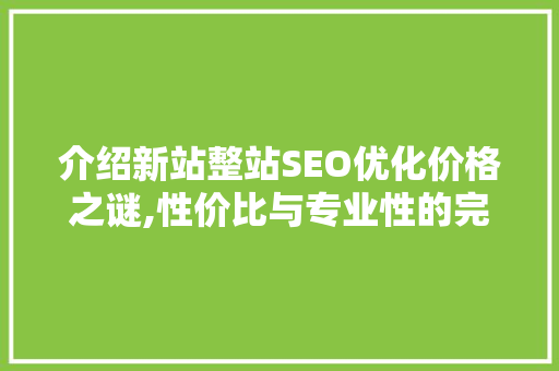 介绍新站整站SEO优化价格之谜,性价比与专业性的完美平衡