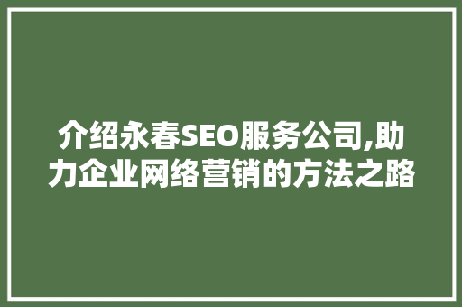 介绍永春SEO服务公司,助力企业网络营销的方法之路