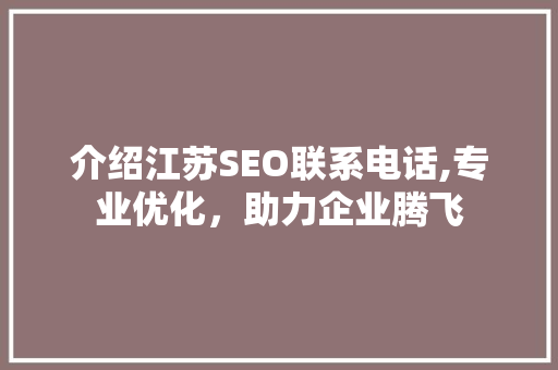 介绍江苏SEO联系电话,专业优化，助力企业腾飞  第1张