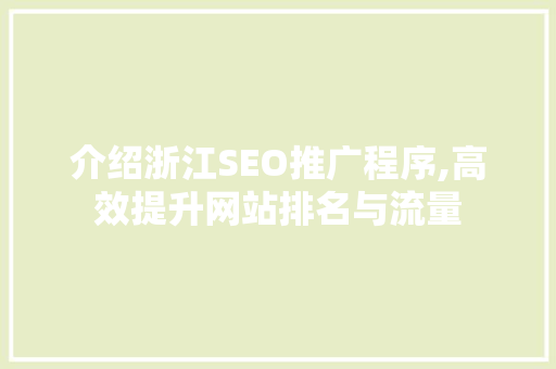 介绍浙江SEO推广程序,高效提升网站排名与流量