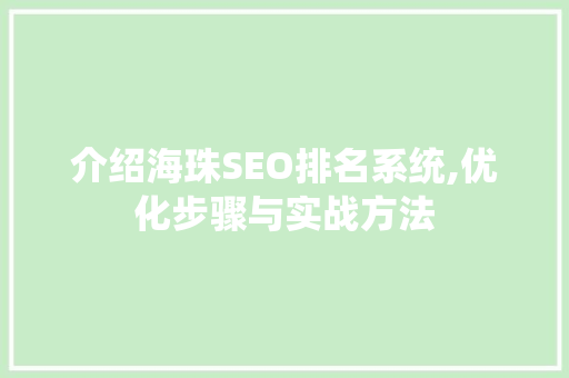 介绍海珠SEO排名系统,优化步骤与实战方法