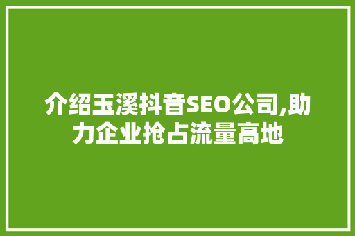 介绍玉溪抖音SEO公司,助力企业抢占流量高地