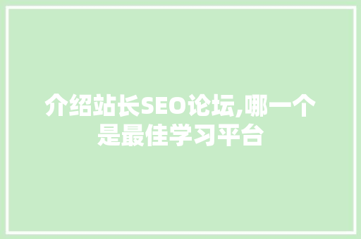 介绍站长SEO论坛,哪一个是最佳学习平台