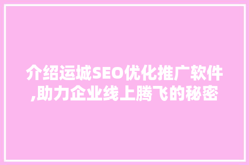 介绍运城SEO优化推广软件,助力企业线上腾飞的秘密武器