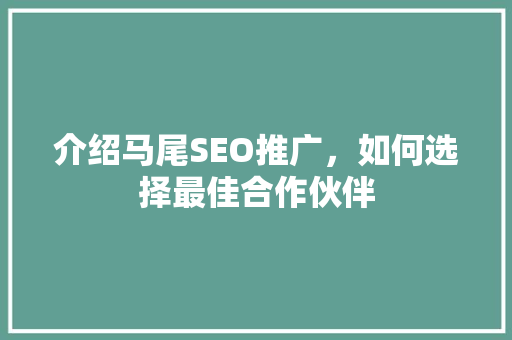 介绍马尾SEO推广，如何选择最佳合作伙伴