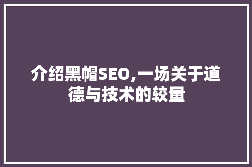介绍黑帽SEO,一场关于道德与技术的较量