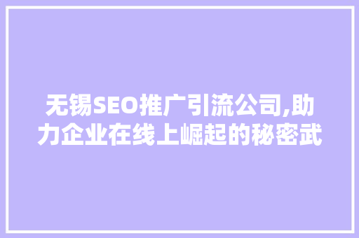 无锡SEO推广引流公司,助力企业在线上崛起的秘密武器