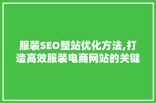 服装SEO整站优化方法,打造高效服装电商网站的关键路径