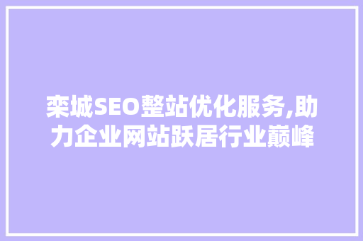 栾城SEO整站优化服务,助力企业网站跃居行业巅峰