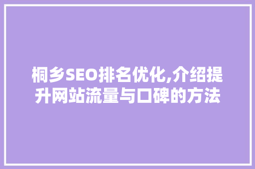 桐乡SEO排名优化,介绍提升网站流量与口碑的方法