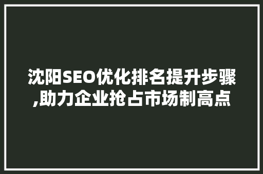 沈阳SEO优化排名提升步骤,助力企业抢占市场制高点