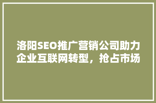 洛阳SEO推广营销公司助力企业互联网转型，抢占市场先机