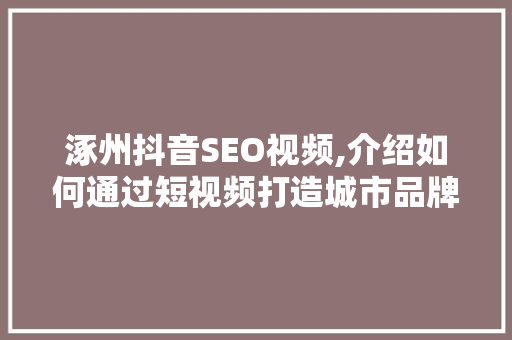 涿州抖音SEO视频,介绍如何通过短视频打造城市品牌新高度