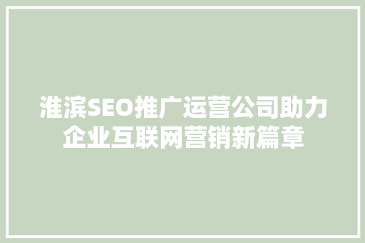 淮滨SEO推广运营公司助力企业互联网营销新篇章