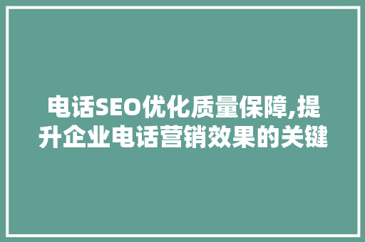 电话SEO优化质量保障,提升企业电话营销效果的关键步骤