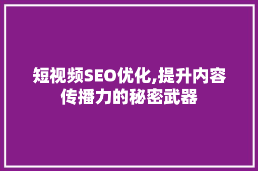 短视频SEO优化,提升内容传播力的秘密武器