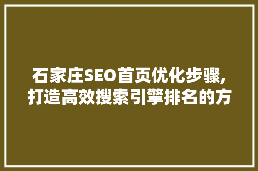 石家庄SEO首页优化步骤,打造高效搜索引擎排名的方法