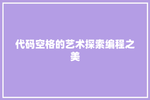 代码空格的艺术探索编程之美