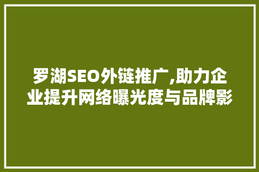 罗湖SEO外链推广,助力企业提升网络曝光度与品牌影响力
