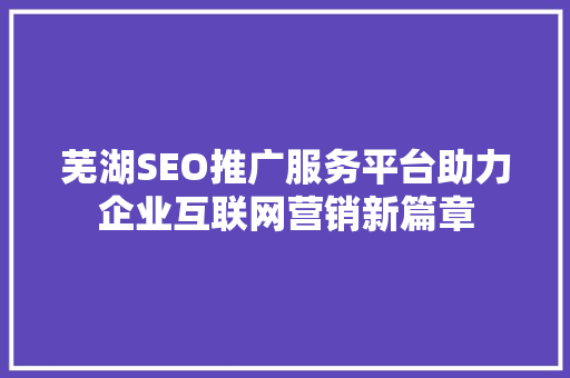 芜湖SEO推广服务平台助力企业互联网营销新篇章