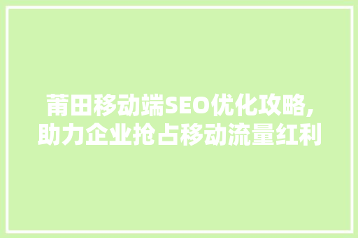 莆田移动端SEO优化攻略,助力企业抢占移动流量红利