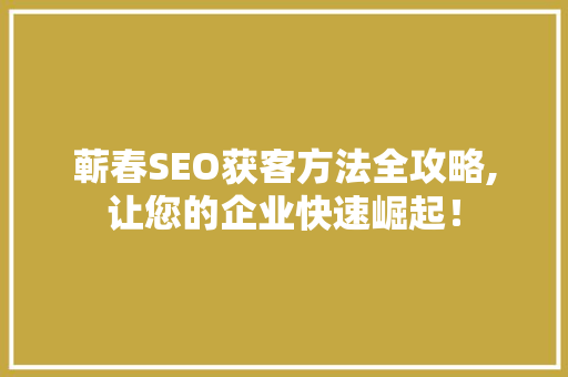 蕲春SEO获客方法全攻略,让您的企业快速崛起！